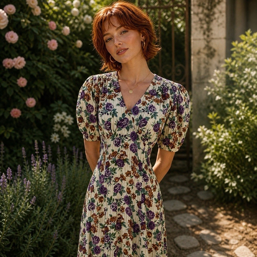 Vintage 90s Dark Floral Rayon Dress  Grunge Fairy Whimsigoth Caroline Williams 8